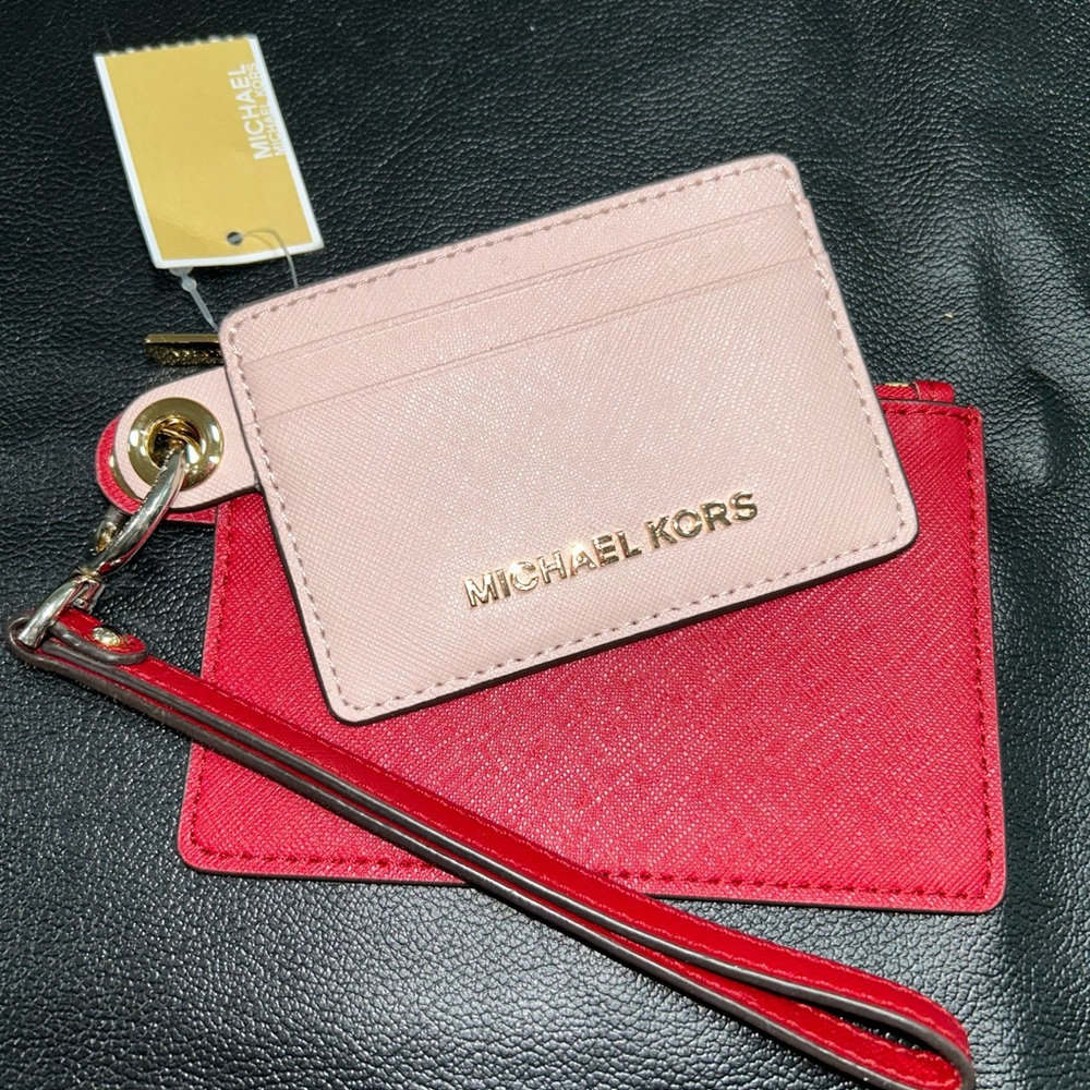 Michael Kors Pink and Red Key Card Holder Sleek Design